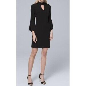 White House Black Market Dress Womens XS   Black Cut Out Flounce Sleeve Shift